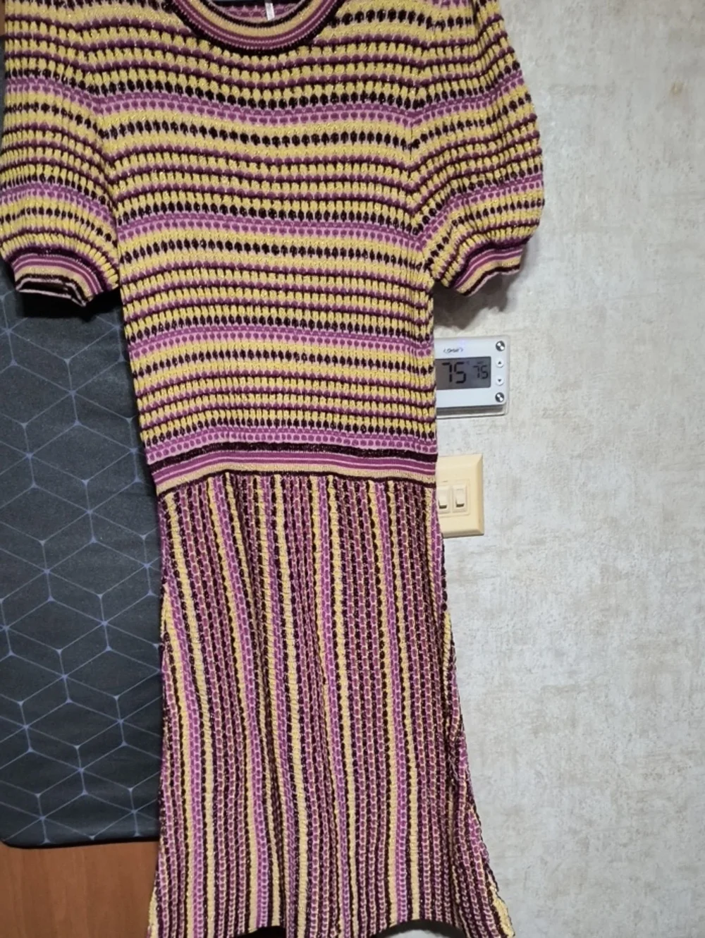 Free People Yellow Pink Black Striped High-Low Knit Dress